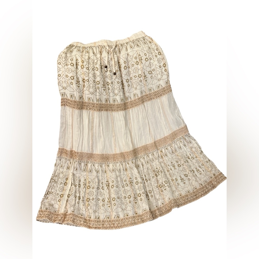 Dress Nado Elegant Cream and Tan Women's Bohemian Weave Skirt Sz L
